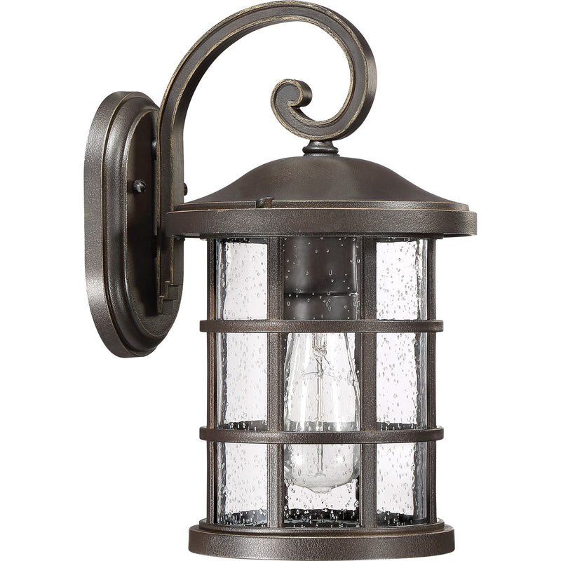 Quoizel Crusade 8in 1-Light Outdoor Wall Lantern | Craftsman Palladian Bronze and Clear Seedy Glass | Entryway & Porch | Model CSE8408PN