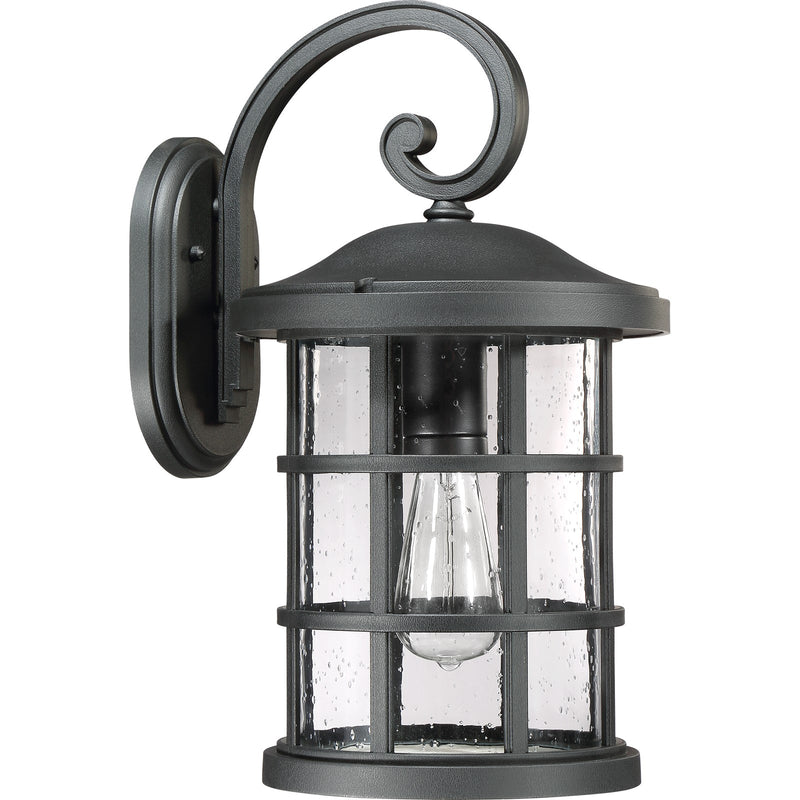 Quoizel Crusade 10in 1-Light Outdoor Wall Lantern | Craftsman Earth Black and Clear Seedy Glass | Entryway & Porch | Model CSE8410EK