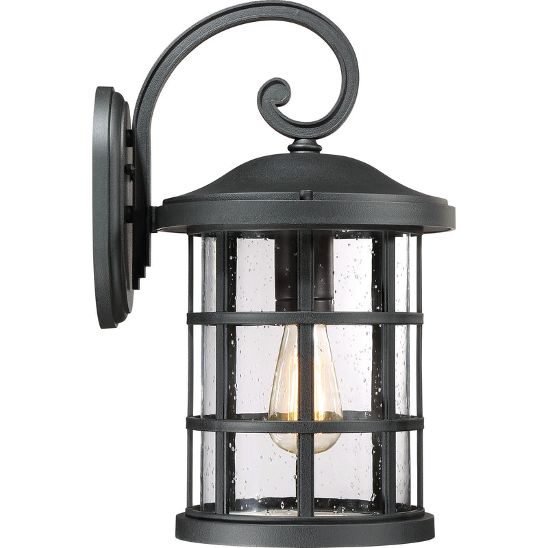 Quoizel Crusade 10in 1-Light Outdoor Wall Lantern | Craftsman Earth Black and Clear Seedy Glass | Entryway & Porch | Model CSE8410EK