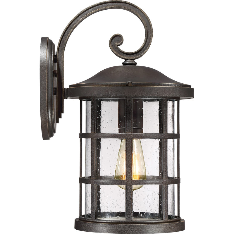 Quoizel Crusade 10in 1-Light Outdoor Wall Lantern | Craftsman Palladian Bronze and Clear Seedy Glass | Entryway & Porch | Model CSE8410PN
