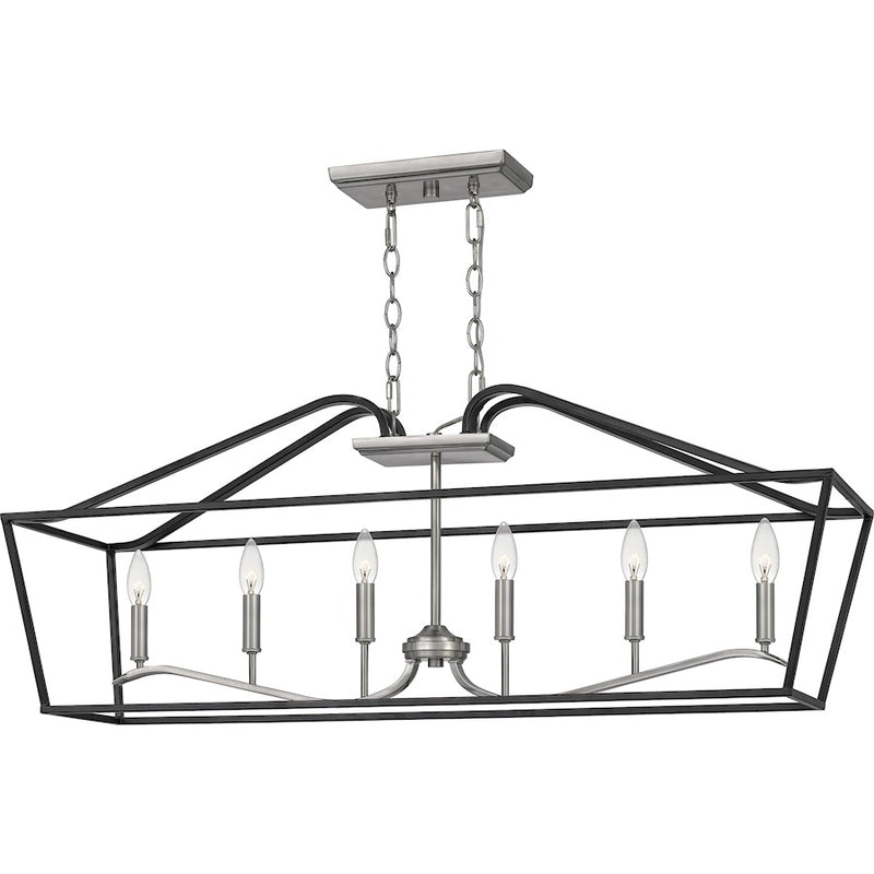 Quoizel Catalina Linear 6 Light Chandelier, Matte Black/Nickel Metal