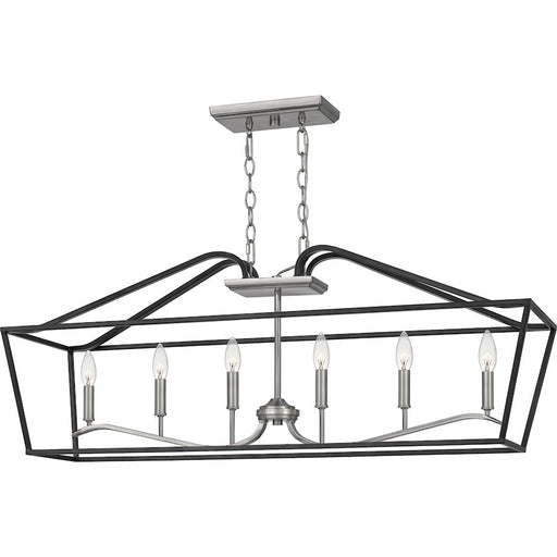 Quoizel Catalina Linear 6 Light Chandelier, Matte Black/Nickel Metal