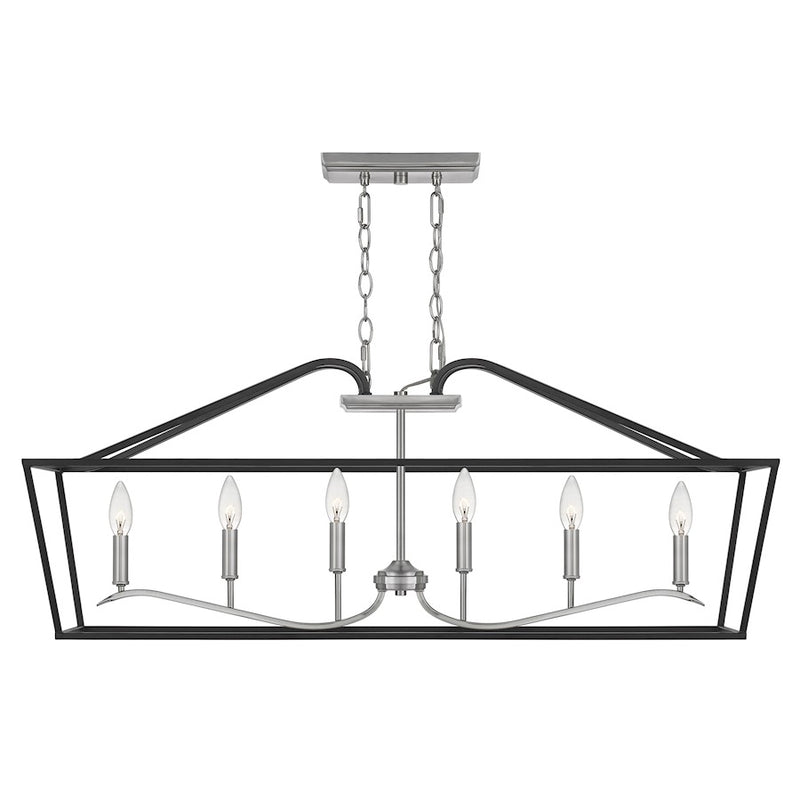 Quoizel Catalina Linear 6 Light Chandelier, Matte Black/Nickel Metal