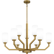 Quoizel Cavalier 34in 9-Light Chandelier | Modern Aged Brass and Opal Glass | Kitchen Island & Dining Room | 34.5 x 34.5 x 22 in | Model CVR5034AB