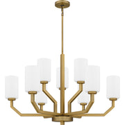Quoizel Cavalier 34in 9-Light Chandelier | Modern Aged Brass and Opal Glass | Kitchen Island & Dining Room | 34.5 x 34.5 x 22 in | Model CVR5034AB
