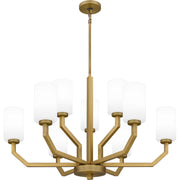 Quoizel Cavalier 34in 9-Light Chandelier | Modern Aged Brass and Opal Glass | Kitchen Island & Dining Room | 34.5 x 34.5 x 22 in | Model CVR5034AB