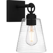 Quoizel Dacosta 10in 1-Light Wall Sconce | Farmhouse Earth Black and Clear Ribbed Glass | Bedroom & Hallway Accent Light | Model DAC8606EK
