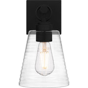 Quoizel Dacosta 10in 1-Light Wall Sconce | Farmhouse Earth Black and Clear Ribbed Glass | Bedroom & Hallway Accent Light | Model DAC8606EK