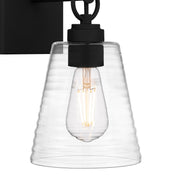Quoizel Dacosta 10in 1-Light Wall Sconce | Farmhouse Earth Black and Clear Ribbed Glass | Bedroom & Hallway Accent Light | Model DAC8606EK