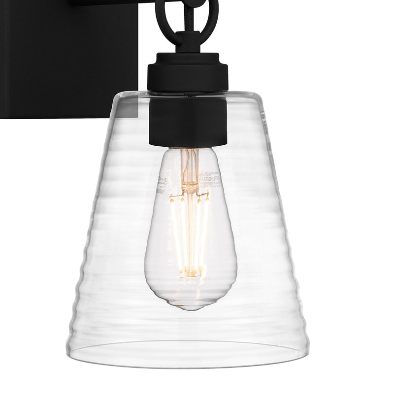 Quoizel Dacosta 10in 1-Light Wall Sconce | Farmhouse Earth Black and Clear Ribbed Glass | Bedroom & Hallway Accent Light | Model DAC8606EK