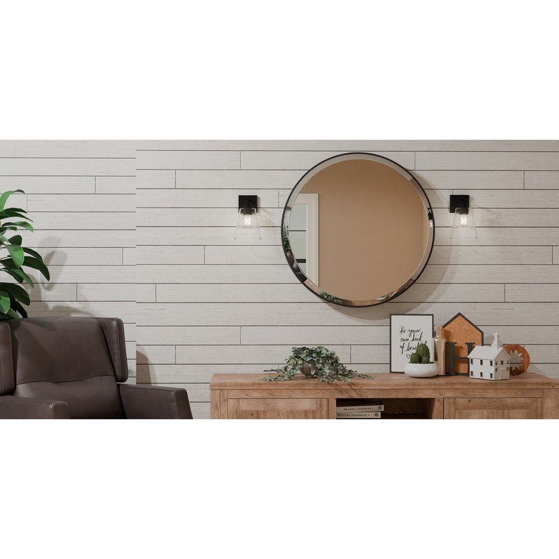 Quoizel Dacosta 10in 1-Light Wall Sconce | Farmhouse Earth Black and Clear Ribbed Glass | Bedroom & Hallway Accent Light | Model DAC8606EK