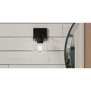 Quoizel Dacosta 10in 1-Light Wall Sconce | Farmhouse Earth Black and Clear Ribbed Glass | Bedroom & Hallway Accent Light | Model DAC8606EK