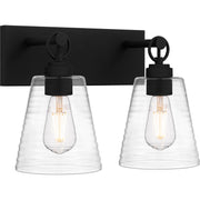 Quoizel Dacosta 15in 2-Light Bath Light | Farmhouse Earth Black and Clear Ribbed Glass | Bathroom Vanity & Powder Room | Model DAC8615EK