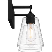 Quoizel Dacosta 15in 2-Light Bath Light | Farmhouse Earth Black and Clear Ribbed Glass | Bathroom Vanity & Powder Room | Model DAC8615EK