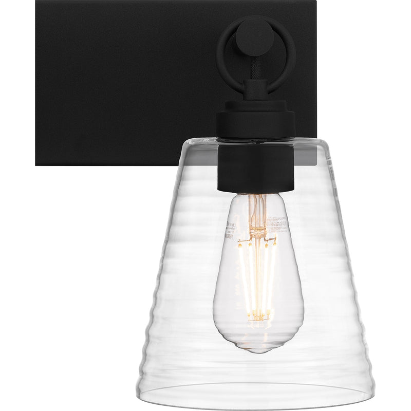 Quoizel Dacosta 15in 2-Light Bath Light | Farmhouse Earth Black and Clear Ribbed Glass | Bathroom Vanity & Powder Room | Model DAC8615EK