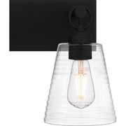 Quoizel Dacosta 24in 3-Light Bath Light | Farmhouse Earth Black and Clear Ribbed Glass | Bathroom Vanity & Powder Room | Model DAC8624EK