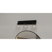 Quoizel Dacosta 24in 3-Light Bath Light | Farmhouse Earth Black and Clear Ribbed Glass | Bathroom Vanity & Powder Room | Model DAC8624EK