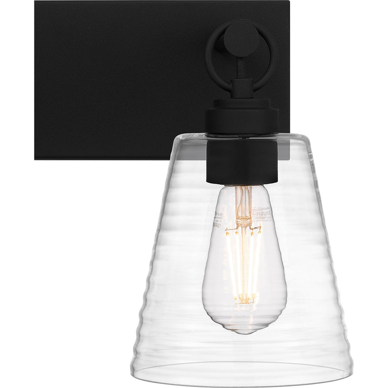 Quoizel Dacosta 33in 4-Light Bath Light | Farmhouse Earth Black and Clear Ribbed Glass | Bathroom Vanity & Powder Room | Model DAC8633EK