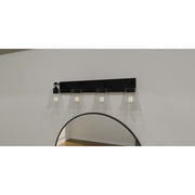 Quoizel Dacosta 33in 4-Light Bath Light | Farmhouse Earth Black and Clear Ribbed Glass | Bathroom Vanity & Powder Room | Model DAC8633EK