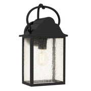 Quoizel Damian 15in 1-Light Outdoor Lantern | Traditional Matte Black and Clear Seedy Glass | Front Door & Porch | 7.5 x 6 x 15 in | Model DAM8307MBK