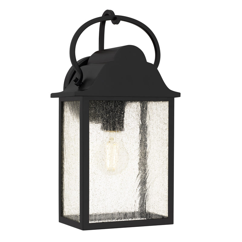 Quoizel Damian 15in 1-Light Outdoor Lantern | Traditional Matte Black and Clear Seedy Glass | Front Door & Porch | 7.5 x 6 x 15 in | Model DAM8307MBK