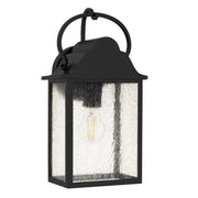 Quoizel Damian 15in 1-Light Outdoor Lantern | Traditional Matte Black and Clear Seedy Glass | Front Door & Porch | 7.5 x 6 x 15 in | Model DAM8307MBK
