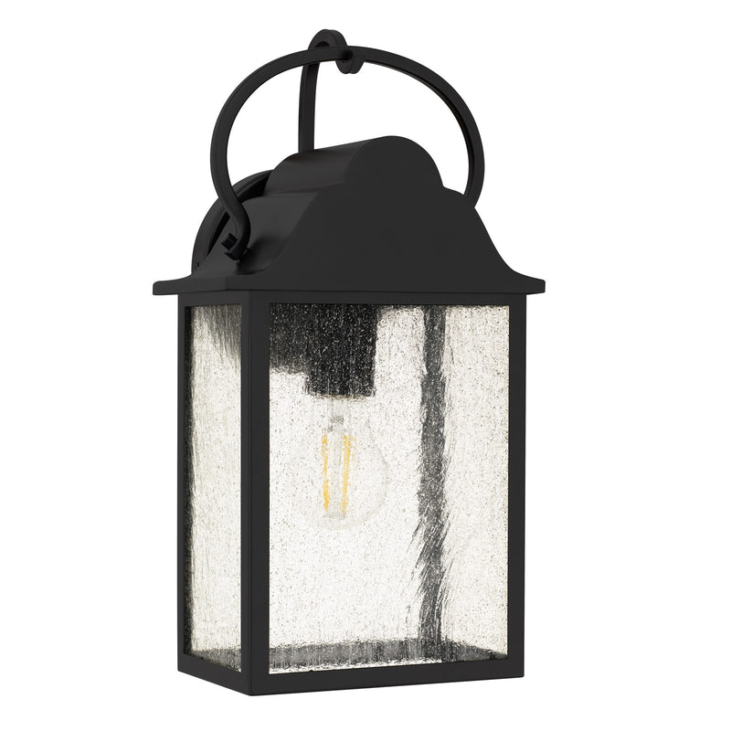 Quoizel Damian 15in 1-Light Outdoor Lantern | Traditional Matte Black and Clear Seedy Glass | Front Door & Porch | 7.5 x 6 x 15 in | Model DAM8307MBK