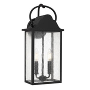 Quoizel Damian 18in 2-Light Outdoor Wall Lantern | Traditional Matte Black and Clear Seedy Glass | Front Door & Porch | Model DAM8407MBK