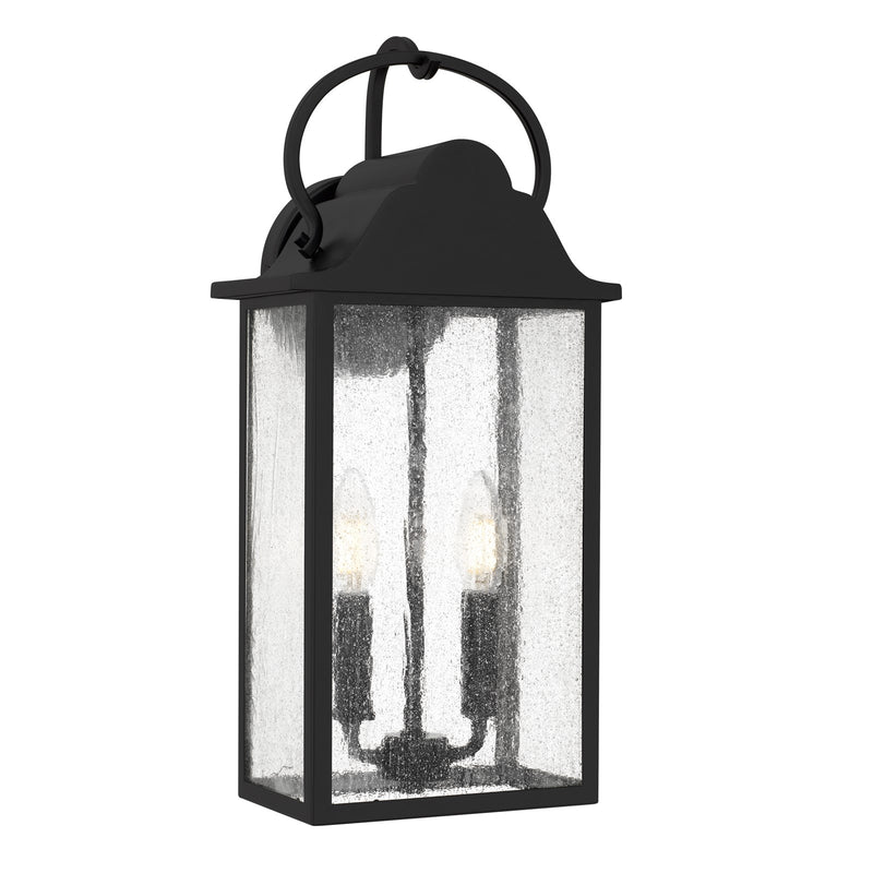 Quoizel Damian 18in 2-Light Outdoor Wall Lantern | Traditional Matte Black and Clear Seedy Glass | Front Door & Porch | Model DAM8407MBK