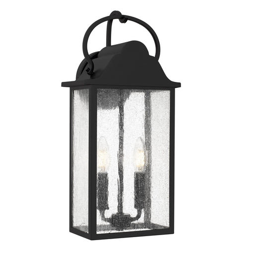 Quoizel Damian 18in 2-Light Outdoor Wall Lantern | Traditional Matte Black and Clear Seedy Glass | Front Door & Porch | Model DAM8407MBK