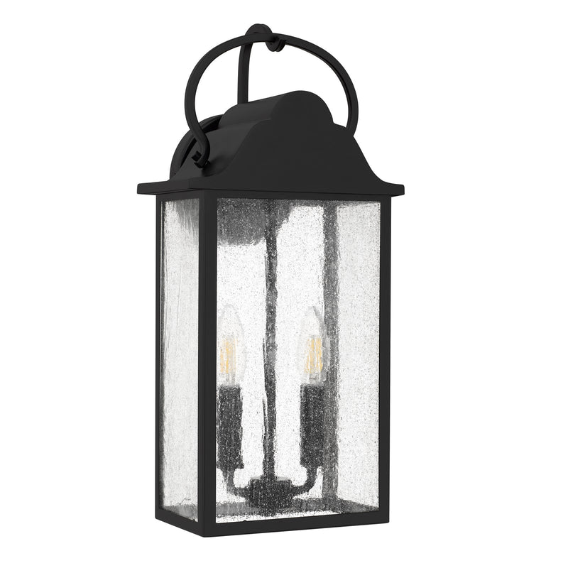 Quoizel Damian 18in 2-Light Outdoor Wall Lantern | Traditional Matte Black and Clear Seedy Glass | Front Door & Porch | Model DAM8407MBK