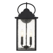 Quoizel Damian 18in 2-Light Outdoor Wall Lantern | Traditional Matte Black and Clear Seedy Glass | Front Door & Porch | Model DAM8407MBK