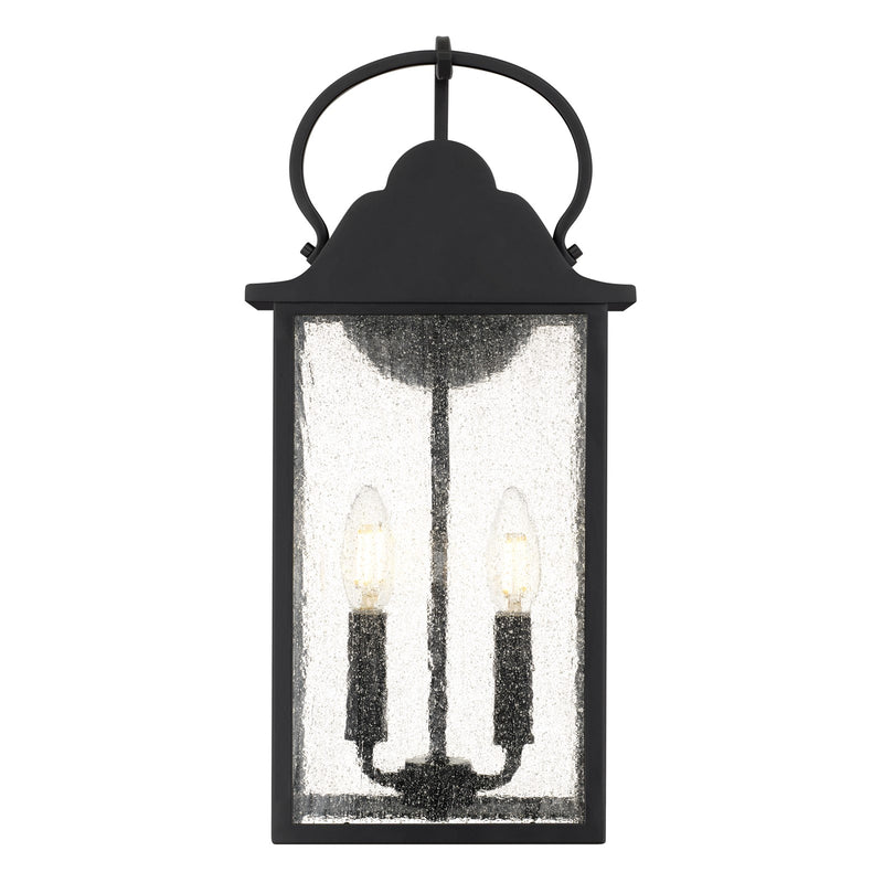 Quoizel Damian 18in 2-Light Outdoor Wall Lantern | Traditional Matte Black and Clear Seedy Glass | Front Door & Porch | Model DAM8407MBK