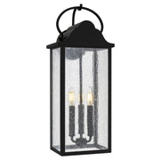 Quoizel Damian 22in 3-Light Outdoor Wall Lantern | Traditional Matte Black and Clear Seedy Glass | Front Door & Porch | Model DAM8408MBK