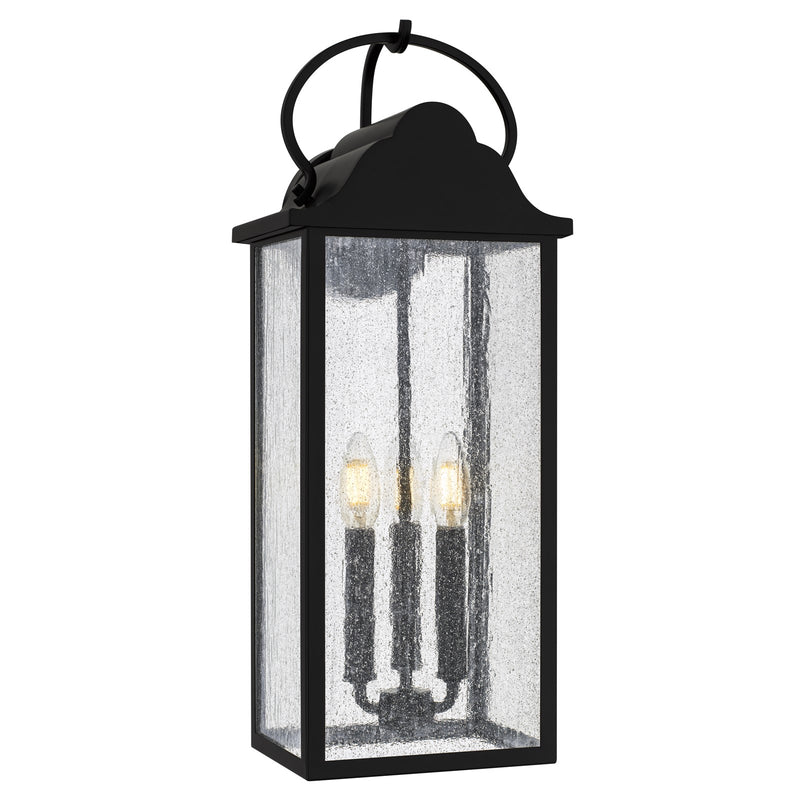 Quoizel Damian 22in 3-Light Outdoor Wall Lantern | Traditional Matte Black and Clear Seedy Glass | Front Door & Porch | Model DAM8408MBK