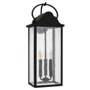 Quoizel Damian 22in 3-Light Outdoor Wall Lantern | Traditional Matte Black and Clear Seedy Glass | Front Door & Porch | Model DAM8408MBK