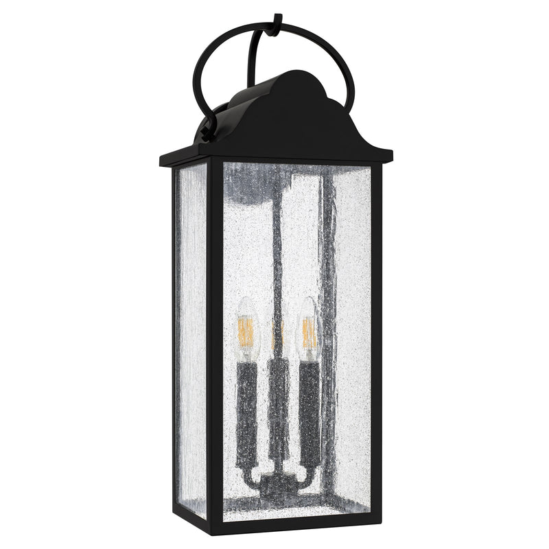 Quoizel Damian 22in 3-Light Outdoor Wall Lantern | Traditional Matte Black and Clear Seedy Glass | Front Door & Porch | Model DAM8408MBK