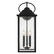 Quoizel Damian 22in 3-Light Outdoor Wall Lantern | Traditional Matte Black and Clear Seedy Glass | Front Door & Porch | Model DAM8408MBK