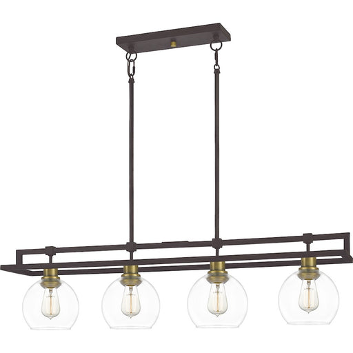 Quoizel Dobbs Linear 4 Light Chandelier, Old Bronze/Clear Glass