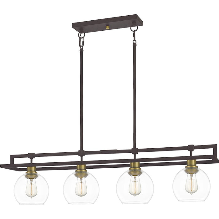 Quoizel Dobbs Linear 4 Light Chandelier, Old Bronze/Clear Glass
