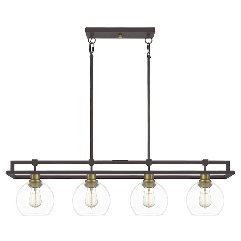 Quoizel Dobbs Linear 4 Light Chandelier, Old Bronze/Clear Glass