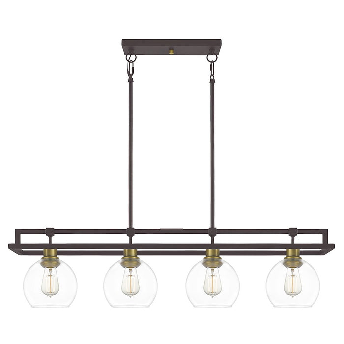 Quoizel Dobbs Linear 4 Light Chandelier, Old Bronze/Clear Glass