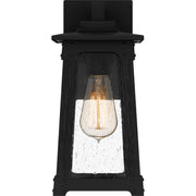 Quoizel Drescher 12.5in 1-Light Outdoor Wall Lantern | Modern Farmhouse Matte Black and Clear Seedy Glass | Front Door & Porch | Model DCH8405MBK
