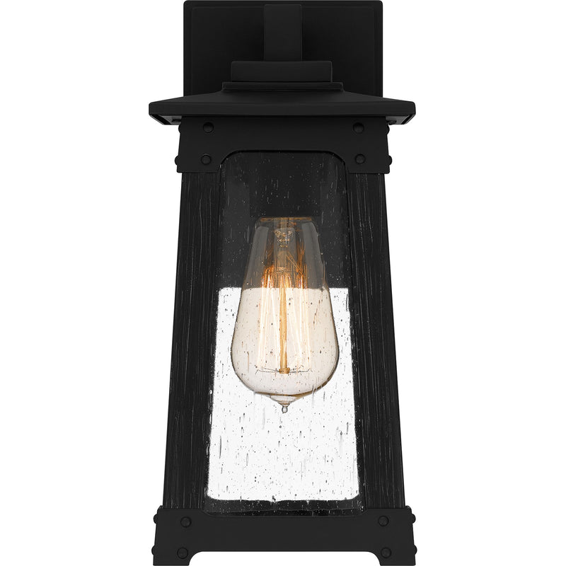 Quoizel Drescher 12.5in 1-Light Outdoor Wall Lantern | Modern Farmhouse Matte Black and Clear Seedy Glass | Front Door & Porch | Model DCH8405MBK