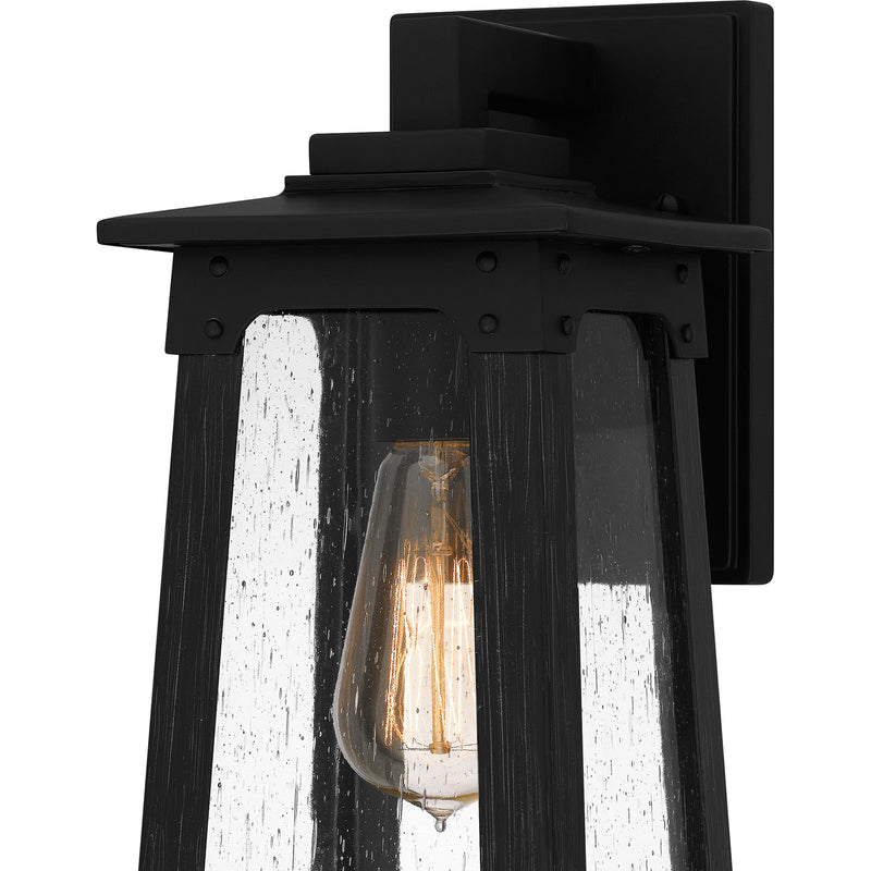 Quoizel Drescher 12.5in 1-Light Outdoor Wall Lantern | Modern Farmhouse Matte Black and Clear Seedy Glass | Front Door & Porch | Model DCH8405MBK