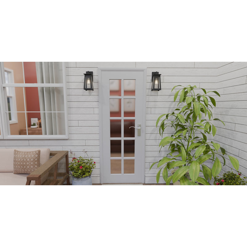 Quoizel Drescher 12.5in 1-Light Outdoor Wall Lantern | Modern Farmhouse Matte Black and Clear Seedy Glass | Front Door & Porch | Model DCH8405MBK