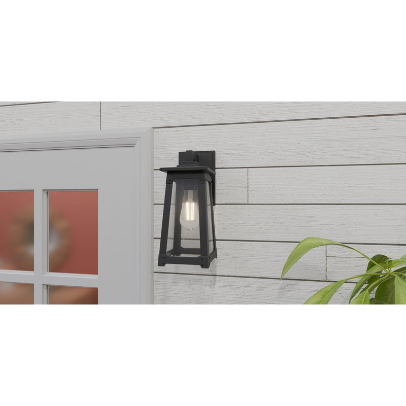 Quoizel Drescher 12.5in 1-Light Outdoor Wall Lantern | Modern Farmhouse Matte Black and Clear Seedy Glass | Front Door & Porch | Model DCH8405MBK