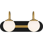 Quoizel Desmond 2 Light Bath Light, Matte Black/Opal Etched Glass - DES8618MBK