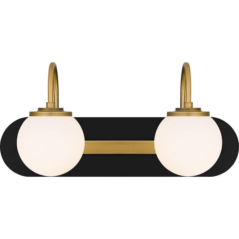 Quoizel Desmond 2 Light Bath Light, Matte Black/Opal Etched Glass - DES8618MBK