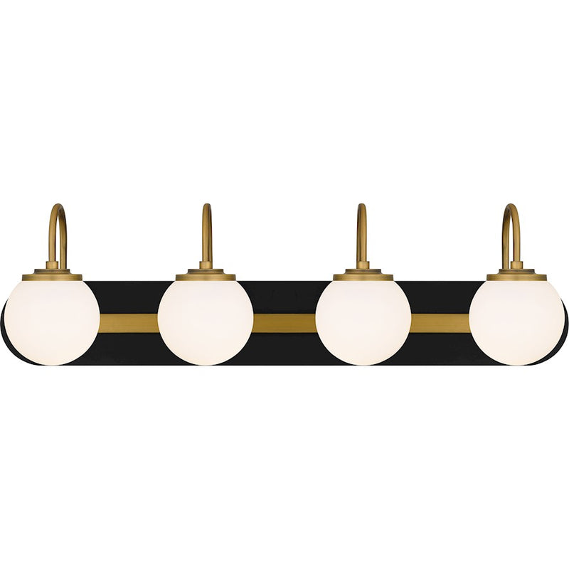 Quoizel Desmond 4 Light Bath Light, Matte Black/Opal Etched Glass - DES8631MBK
